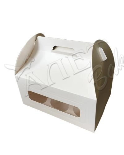 Коробка на 6 капкейков с ручками и окном (24х16х21 см)