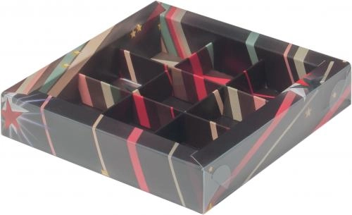 Коробка для конфет с пластиковой крышкой 15,5х15,5х3 см ( на 9 шт.) космос