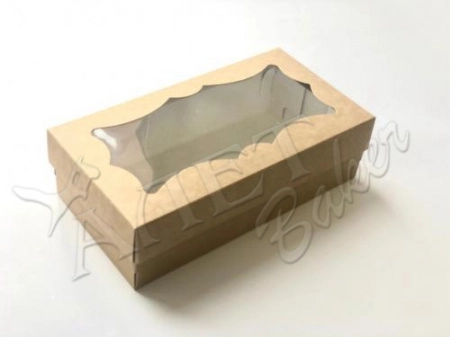Коробка для макаронс с фигурным окошком, 21х11х5,5 см, крафт