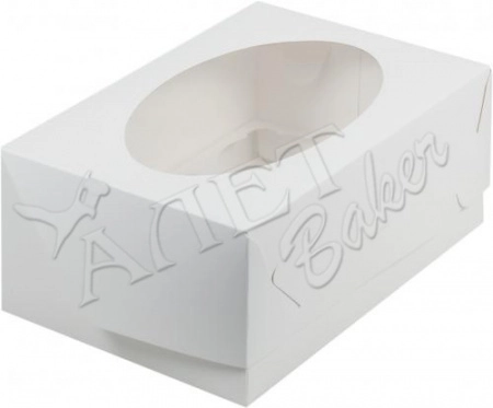 Коробка под капкейки с окошком 23,5х16х10 см ( на 6 шт.) белая