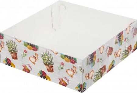 Коробка под зефир и печенье с пластиковой крышкой, 20х20х7 см, "Пасха"