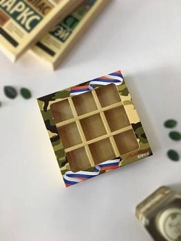 Коробка с обечайкой под 9 конфет, 13,8х13,8х3,8 см, "Камуфляж"