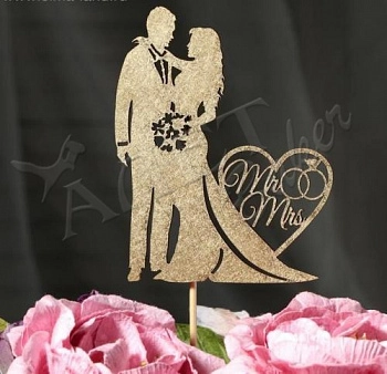 Топпер Парочка Mr.&Mrs, золото, 8,5х10 см