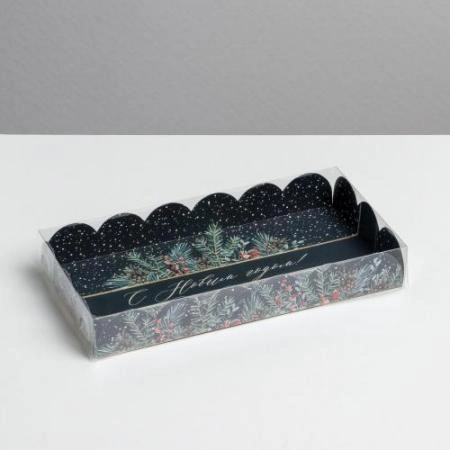 Коробка для кондитерских изделий с PVC крышкой "Снежок", 21х10,5х3 см
