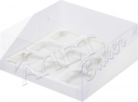 Коробка под капкейки с с пластиковой крышкой 23,5х23,5х10 см (на 9 шт) белая