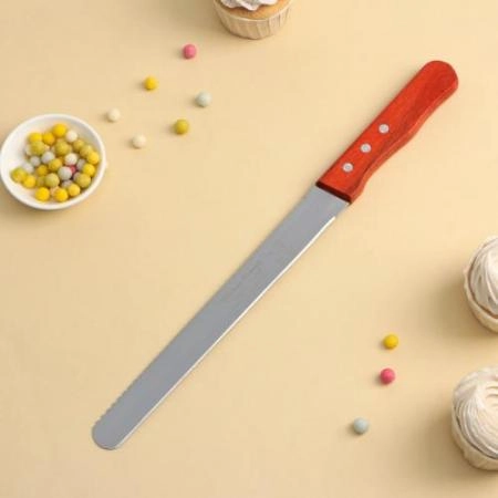 Нож для бисквита двусторонний с крупными зубцами и ровным краем, лезвие 25 см