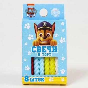 Набор свечей  для торта "Щенячий патруль", голубой,  8шт.