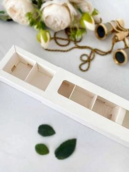 Коробка с обечайкой на 5 конфет, 21х5х3,3 см. Белая