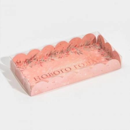 Коробка для кондитерских изделий с PVC крышкой "Зимние цветы", 21х10,5х3 см