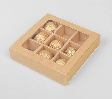 Коробочка для конфет на 9 шт., 14,5х14,5х3,2 см, крафт