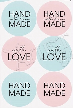 Наклейки " Hand Made", 6 шт. на листе, d4 см