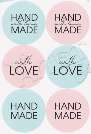 Наклейки " Hand Made", 6 шт. на листе, d4 см
