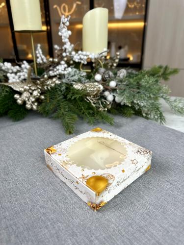 Коробка сборная с окном, 11,5х11,5х3 см , "Золотой Новый год"